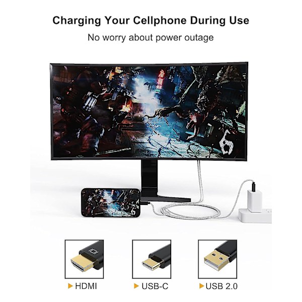 USB C till HDMI-kabel, med USB laddning 6 fot, kabelskapande typ C null none
