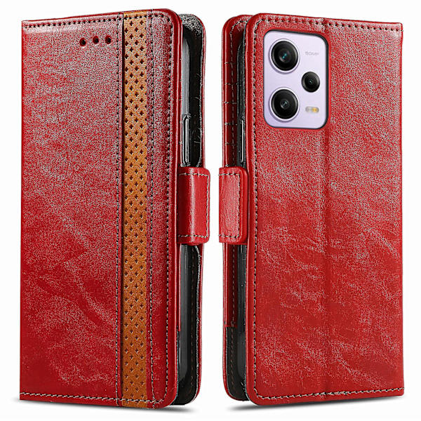 Caseneo 002-serien Rfid-blockerande case för Xiaomi Redmi Note 12 Pro 5g / Note 12 Pro Speed ​​5g / Poco X5 Pro 5g, skarvningsplånboksställ Red