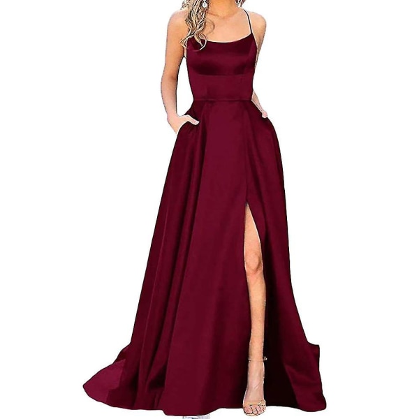 Kvinnors långa smala tubklänning brudtärna klänning bästis mode brudtärna grupp aftonklänning WINE-RED XL