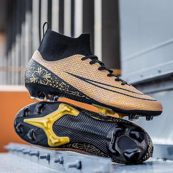 Fotbollsskor för män Halkfria fotbollsskor Klossar Gräs Fotbollssneakers 3A1126A Golden 35