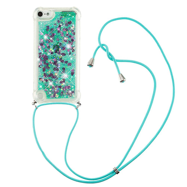 Long Lanyard Glitter Liquid Quicksand Tpu Cover för Ipod Touch (2019)/ipod Touch 6/5 - Mörklila hjärtan Green Hearts