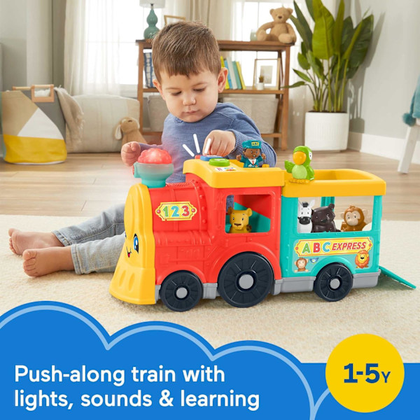 Fisher-Price Little People Resa Tillsammans Vännerskepp, 2-i-1 lekset med svarta och spansktalande figurer för småbarn och förskolebarn Big Animal Train