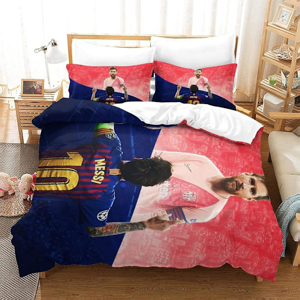 Messi 3D-tryckt sängklädesset, fotbollsstjärnor, påslakanset i mikrofiber, enkel, dubbel, king size Single135x200cm