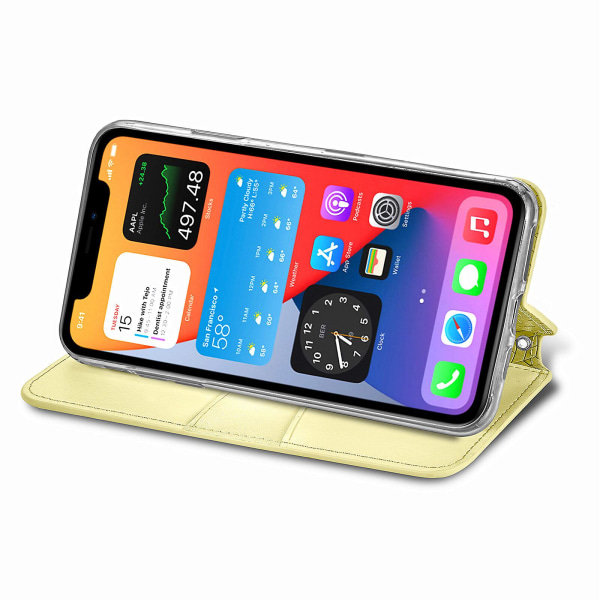 Case för Iphone 12 Pro plånboksmönster Etui Handytasche Coque präglat cover - guld null none