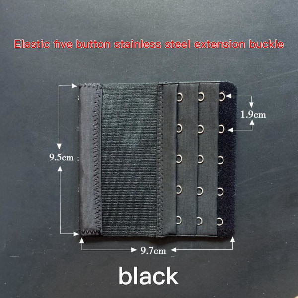 3 rader 5 krokar BH-förlängare för kvinnors elastiska BH-förlängningsrem Justerbar bälteskrok black