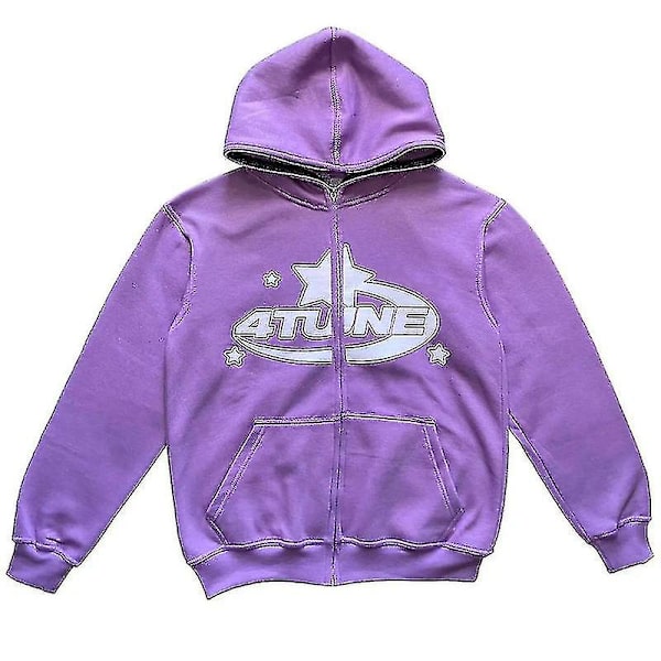 4tune Stars Autumn Winter Hoodie Cardigan Jacket Sweatshirt Loose Top Sweatshirt purple 4XL