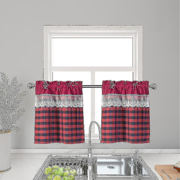 Köksgardiner Dekor Fönstergardin Lyx Cafe Valance Topper Draperier Wine Red 74cmx61cm