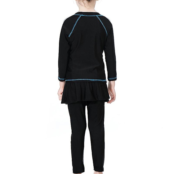 Modest Burkini Badkläder Barn Flickor Muslimska Islamiska Baddräkt Strandkläder Black 11-12 Years
