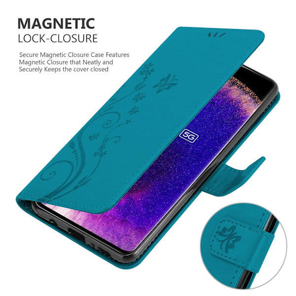 Oppo FIND X5 Cover Case - med blommönster och stativfunktion och kortfack FLORAL BLUE FIND X5