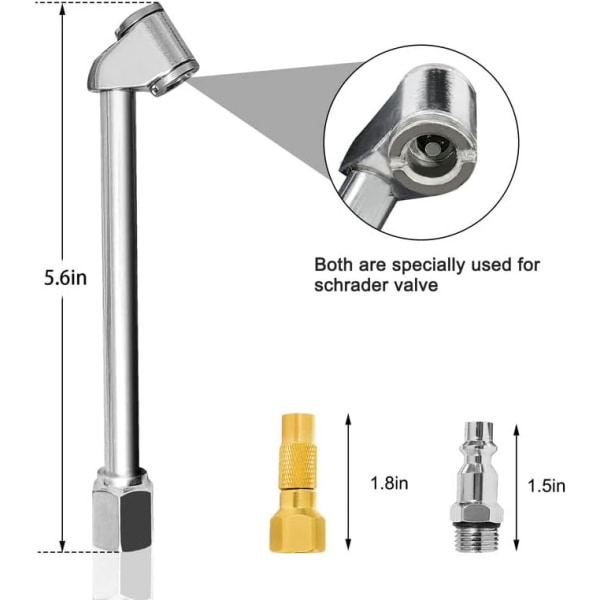 V2ine 8 tums uppblåsbar förlängningsgummislang, lås på luftchuck+gummislang+1/4&#34; Quick Plug, Closed Flow Tire Inflator Chuck med klämma för 1Set inflate kit