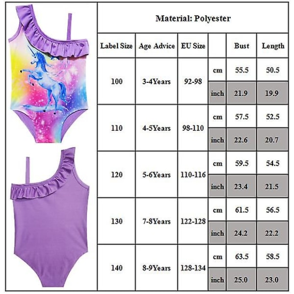Barn Flickor Ärmlös Unicorn Ruffle Baddräkt One Piece Badkläder Badkläder Purple 7-8 Years