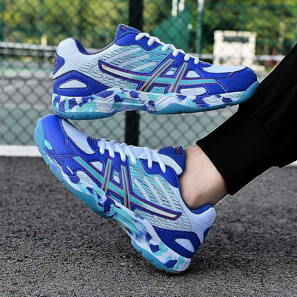 Dam/män Halkfri sport Mjuk lätt badminton, volleyboll, tennisskor L08 White Blue 40