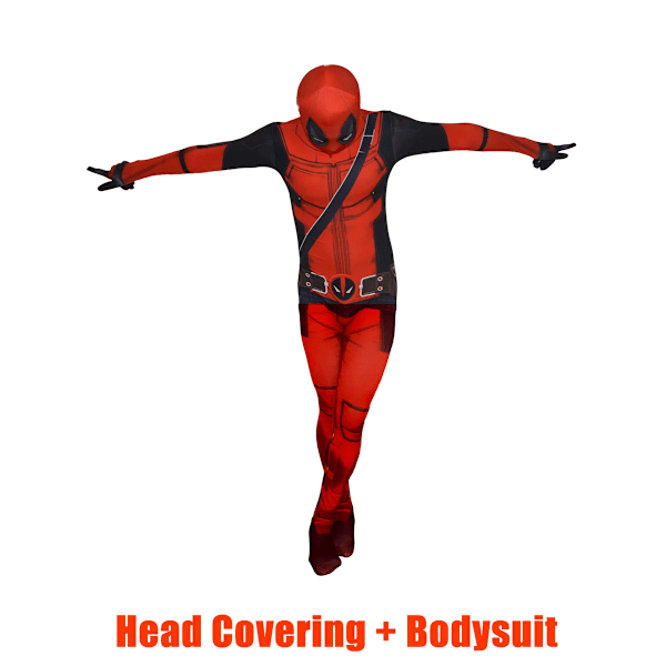 MARVEL Barn Deadpool Cosplay Kostym Vuxna Bodysuit Jumpsuit med Tillbehör Huvudbonad Festkläder Klä Ut Kläder 150(Fit 140-150cm) 2pcs-317