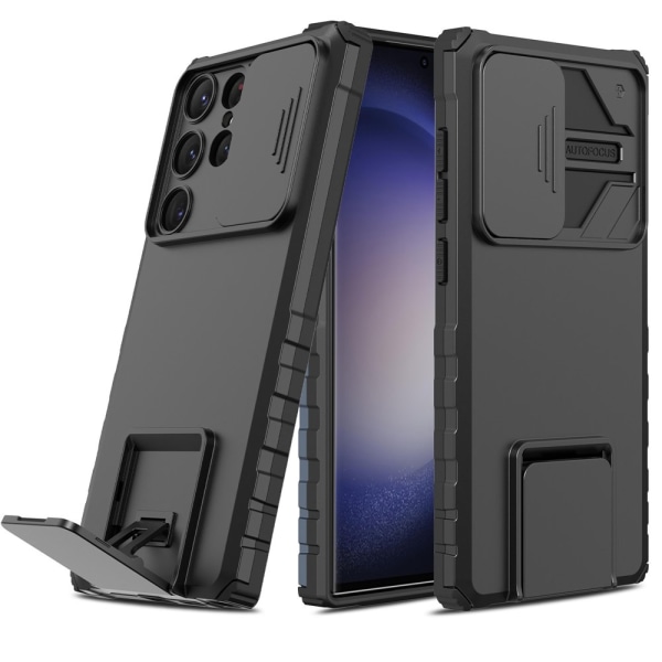 Htwon för Samsung Galaxy S23 Ultra phone case med cover Justerbart ställ, blå black