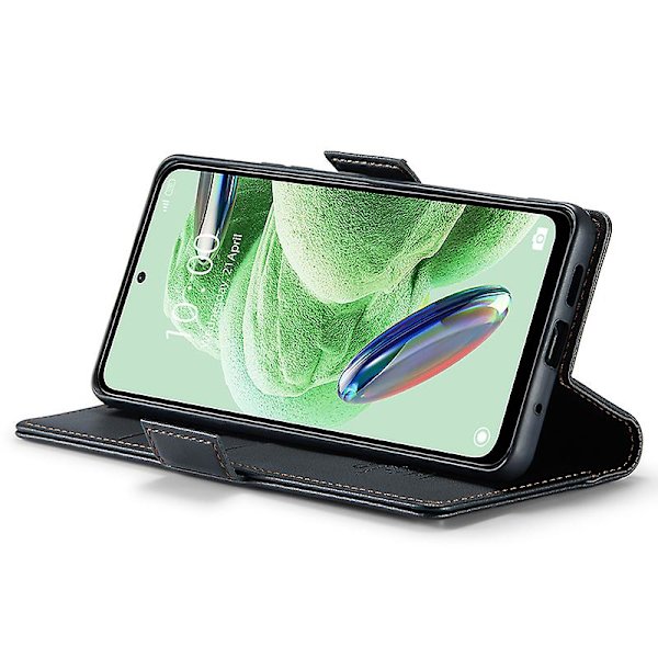Caseme 023-serien för Xiaomi Redmi Note 12 5g (kina) / (indien) / (global) / Poco X5 5g Litchi Texture Rfid Blockerande case Läder Sta Black