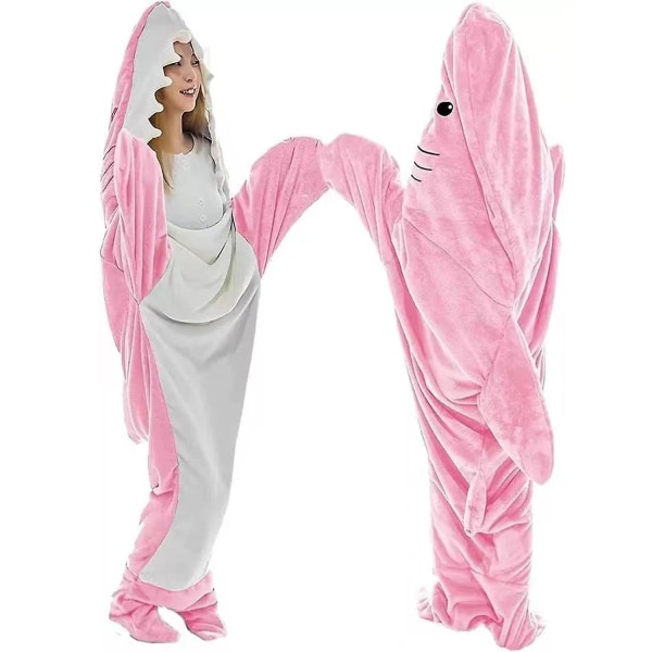 Super Soft Shark Blanket Hoodie Vuxen, Shark Blanket Cozy Flanell Hoodie Pink 140cm