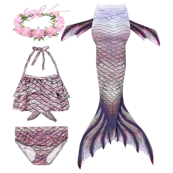 Barn Flickor Mermaid Tail Bikini Set Badkläder Baddräkt Simning Kostnad Inklusive Garland Pannband Färg 10
