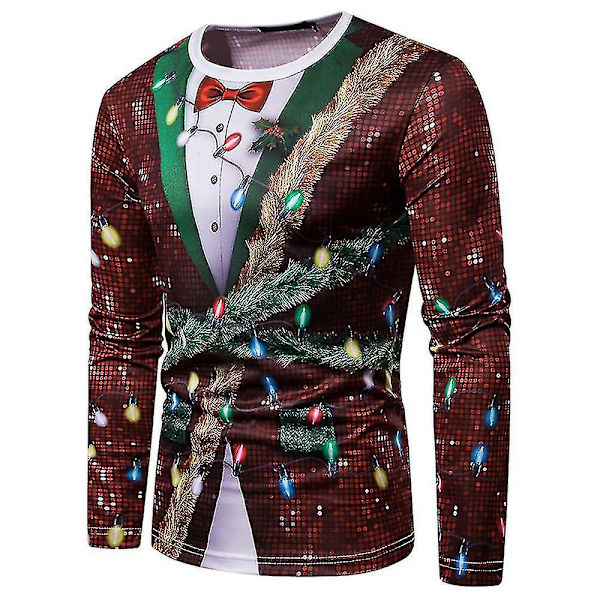 Män Jul Roligt print ful T-shirt Xmas Party Casual Nyhet Långärmade toppar CT479 S