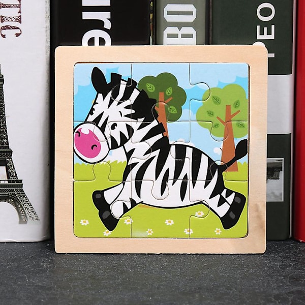 11x11cm Träpussel för barn Tecknad Djurtrafik Tangram Träpusselleksaker Pedagogiska sticksågsleksaker för barn Presenter C 15-zebra