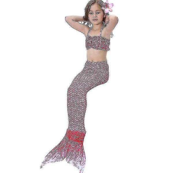 Barn Flickor Mermaid Tail Bikini Set Badkläder Baddräkt Simdräkt Pink 6-7 Years