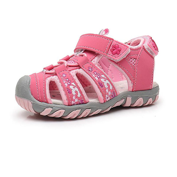 Flickor Platt Fiskarsandal Mjuk Utomhus Vattenskor Magiskt Tejp Strandsandaler Pink EU 23.5