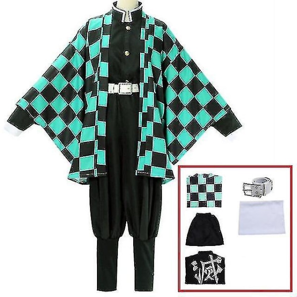 Demon Slayer Kimetsu No Yaiba Tanjirou Kamado Cosplay Kostym Kimono Jul Anime Uniform Set för vuxna barn 5 piece set L