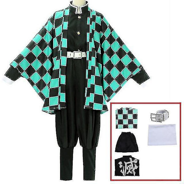 Demon Slayer Kimetsu No Yaiba Tanjirou Kamado Cosplay Kostym Kimono Jul Anime Uniform Set för vuxna barn 5 piece set S