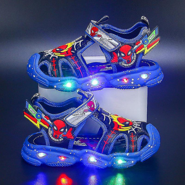 Pojkar Led-sandaler Spiderman Outdoor Skor Strandskor Barn Light-up Halkfria skor för sommaren Blue 25 innersula 15.5 cm