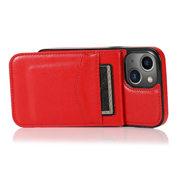 Telefon Kickstand Case För Iphone 14 Plus, Korthållare Pu Läder + Tpu Cover Red