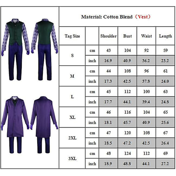 Batman: The Dark Knight Deluxe Heath Ledger Joker Kostym Vuxna Män Outfit Halloween Cosplay Party Dress Up Full Suit Set XL