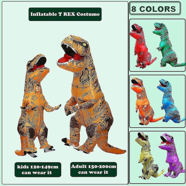 Hot T-rex Dinosaur Uppblåsbar Kostym Festkostymer Fancy Mascot Anime Halloween Kostym För Vuxna Barn Dino Cartoon Blue Fit Height 150-200cm