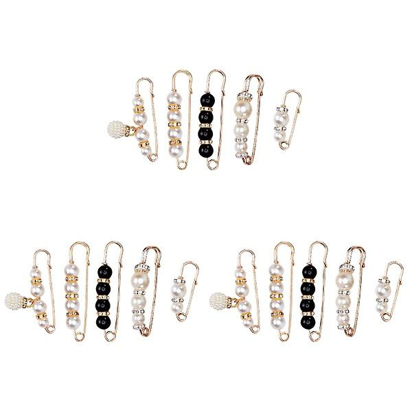 15 st Delikat Broscher Set Kläder Spännen Fästverktyg Cardiganknappar Golden Black White 7.5X2cm