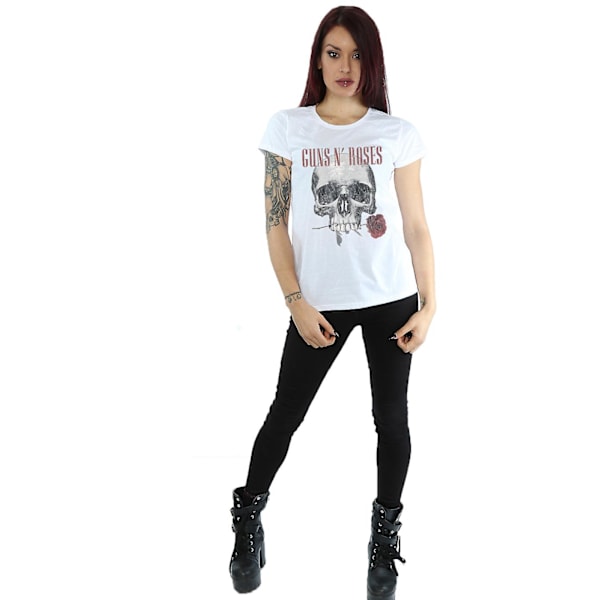 Guns N Roses T-shirt med blomma skalle för kvinnor White X-Large