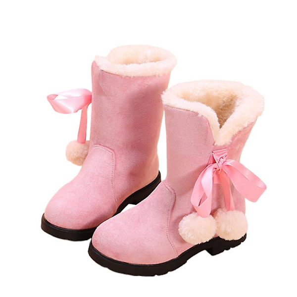 Barnstövlar Plyschfodrade Snöstövlar Låg Klack Varma Skor Tofs Utomhus Mellankalv Vinterstövel Pink EU 30.5