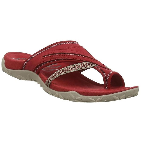 Öppen tå kvinnor sandaler för sommar Beach Arch Support Design Flip Flop platt klack Red 42