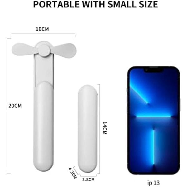 Joylifetech handhållen fläkt, minifläkt portabel personlig fläkt, 2000mAH USB uppladdningsbar fläkt med power , 3 hastigheter justerbar, batteridriven White