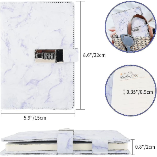 Marble Diary With , Able A5 Journal for Girls and Women, 192 Pas Cute With Combinat for ton girls and pojkar - Lila Purple 8.66 x 6.3 x 1.26 inches