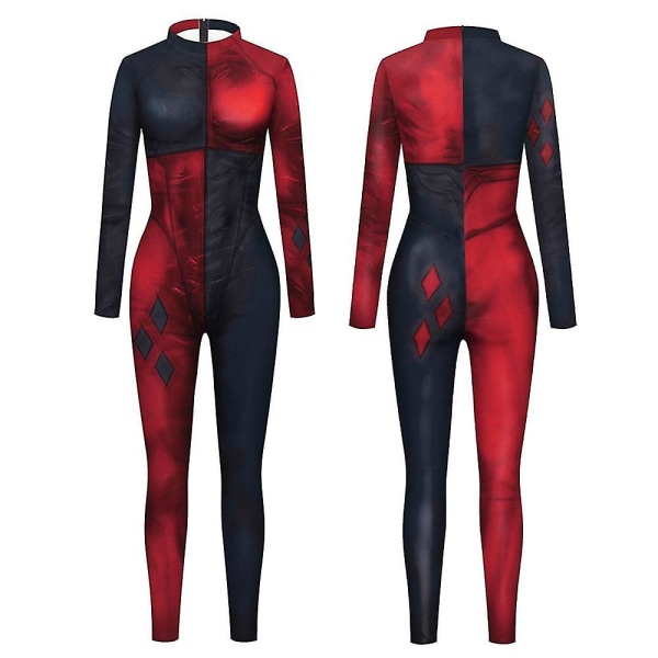 Dam Harley Quinn Halloween Party Cosplay Kostym Jumpsuit Elastisk Body 100