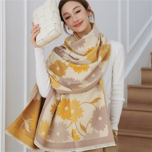 Lyx Vinter Söt Cashmere Scarf Dam 2022 Design Tjock Pashmina filt Varm Sjal Wrap Halsduk med tofs Ponchostolar WYT278 5 none