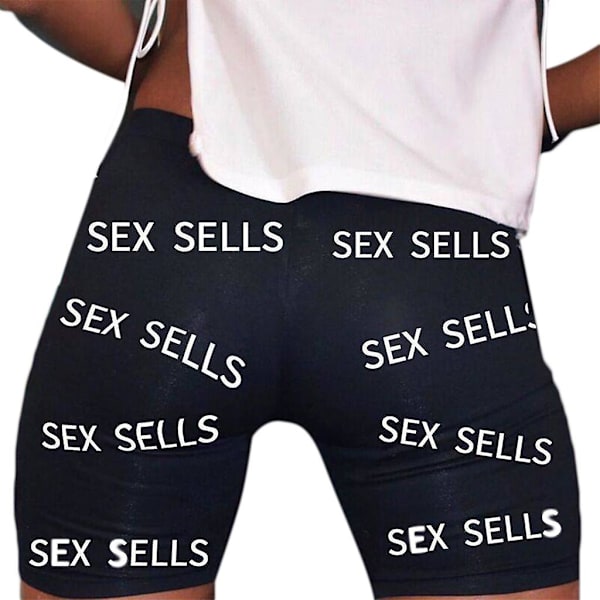 Kvinnor Hög midja Skinny Sport Biker Shorts Sexiga Bokstäver Tryckta Bomull Yoga Fitness Hot Pants Träning Tighta Leggings svart S