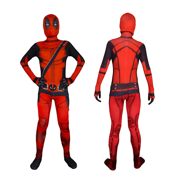 MARVEL Barn Deadpool Cosplay Kostym Vuxna Bodysuit Jumpsuit med Tillbehör Huvudbonad Festkläder Klä Ut Kläder 110(Fit 100-110cm) Belt