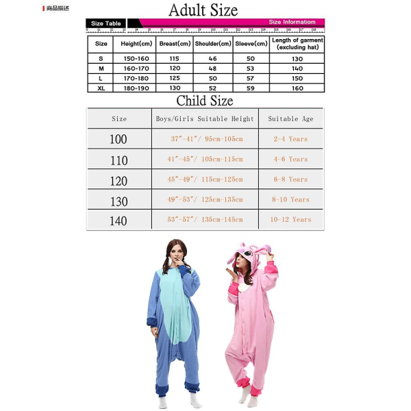 Vuxen Barn Onesie Animal Pyjamas Cosplay Kostymer Party Hemkläder blue L(170-180CM)