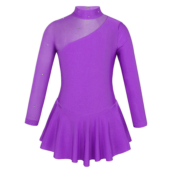 Balett Gymnastik Trikå Klänning Barn Flickor Balett Trikåer För Dans Ballerina Cutouts Bakom Samtida Konståkningsklänning 14 Purple