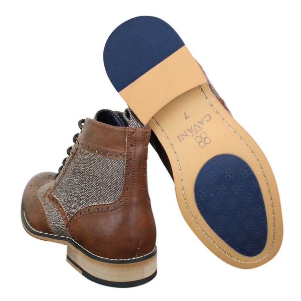 Herr Läder Tweed Herringbone Ankel Boots Skor Sherlock Vintage Classic Brown 11