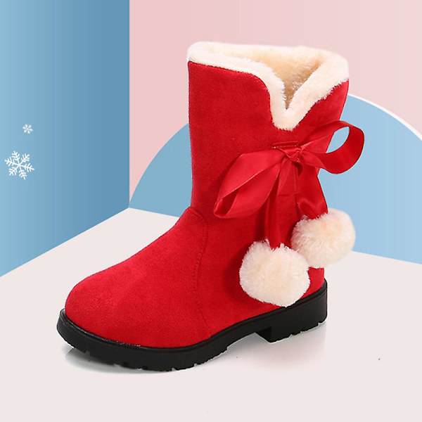 Barnstövlar Plyschfodrade Snöstövlar Låg Klack Varma Skor Tofs Utomhus Mid Calf Vinterstövel Red EU 30