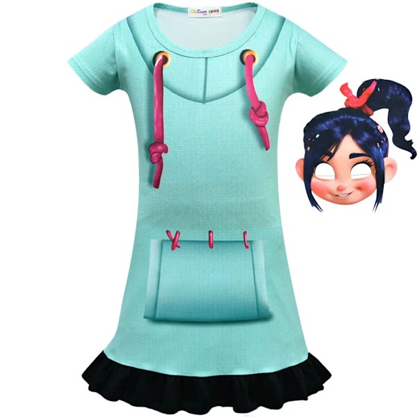 Flickor Wreck-It Ralph 2 Kläder Vanellope Von Schweetz Vocaloid Cosplay Halloween Kostym Barn Klänning Byxor Set Kläder för Flickor 7T dress-mask