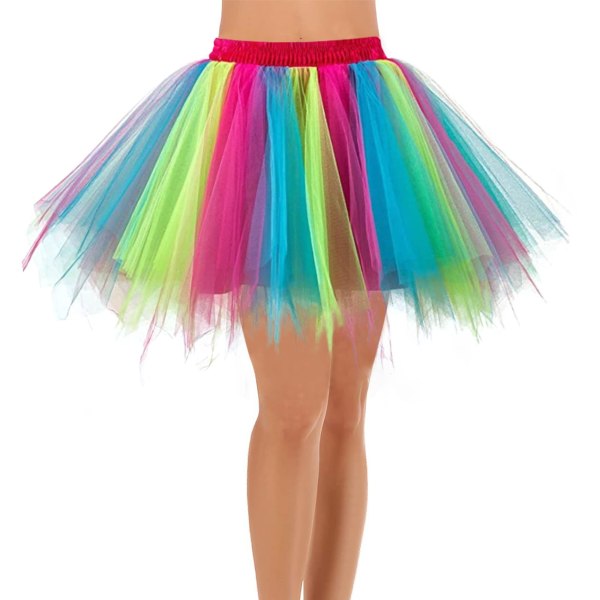Vuxenkjol i tutu för kvinnor 1950-tals vintage underkjol i tyll, balett bubbelkjolar, kort för dans, cosplayfest Rainbow M
