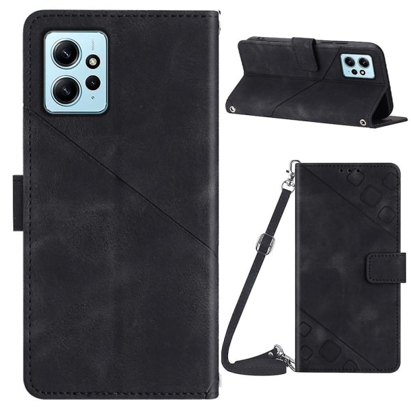 Pt005 Yb Imprinting Series-7 för Xiaomi Redmi Note 12 4g phone case Magnetstängningsställ Pu läder cover Black
