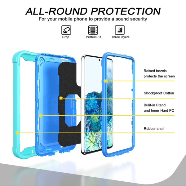 Case för Samsung A12 5G Case, Galaxy A12 Case, Allytech Slim Fit Rugged 3-lagers stötsäkert skydd Hybrid Kickstand Phone case Cover för green+blue