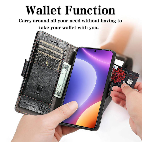 Caseneo 002 Series Phone case För Xiaomi Redmi Note 12 Turbo / Poco F5 5g, Splicing Pu Leather Rfid Blocking Stand Cover Black